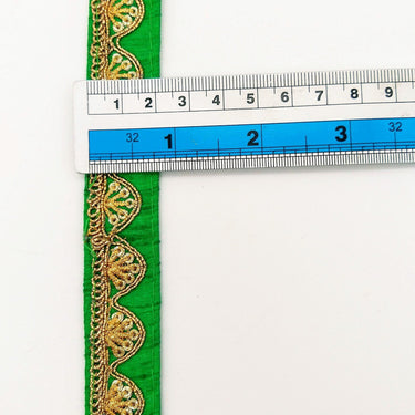 Green Art Silk Trim with Gold Embroidery and Sequins Indian Sari Border Trim By 3 Yards Decorative Trim Craft Lace